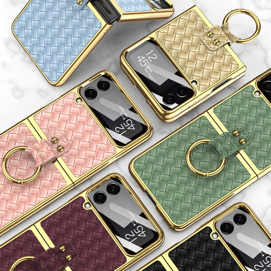 For Samsung Galaxy Z Flip4 GKK Weave Texture Electroplating Protective Phone Case(Gold) by GKK