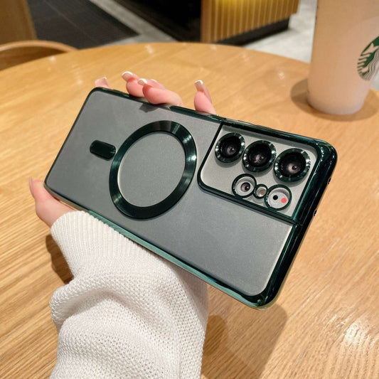 For Samsung Galaxy S21 Ultra 5G Electroplated Frame MagSafe Magnetic Phone Case(Dark Green) by buy2fix