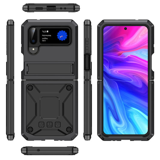 For Samsung Galaxy Z Flip3 5G Metal Shock-proof Phone Case With Holder(Black) by buy2fix