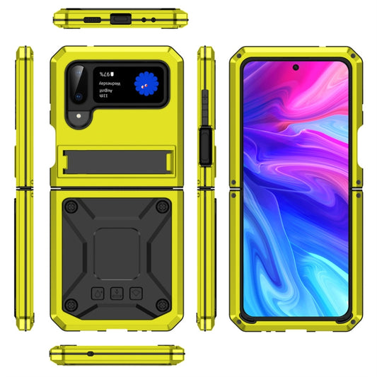 For Samsung Galaxy Z Flip3 5G Metal Shock-proof Phone Case With Holder(Yellow) by buy2fix