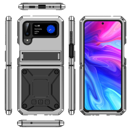 For Samsung Galaxy Z Flip3 5G Metal Shock-proof Phone Case With Holder(Silver) by buy2fix