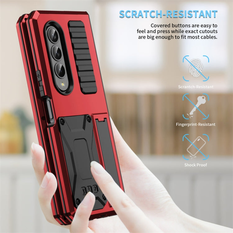 For Samsung Galaxy Z Fold4 Metal Shock-proof Phone Case With Holder(Red) by buy2fix