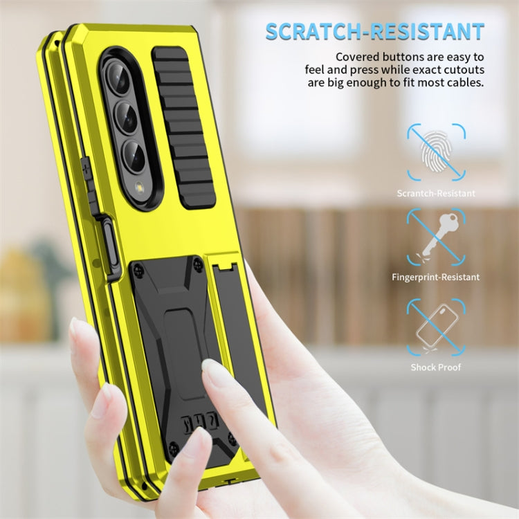 For Samsung Galaxy Z Fold4 Metal Shock-proof Phone Case With Holder(Yellow) by buy2fix
