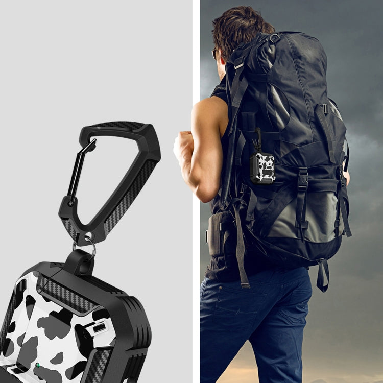 Two-Tone Printed Earphone Case with Switch Lock & Carabiner For AirPods Pro(Black + Camouflage Gray) by buy2fix
