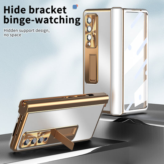For Samsung Galaxy Z Fold3 5G Aluminum Alloy Double Hinge Shockproof Phone Protective Case(Silver Gold) by buy2fix