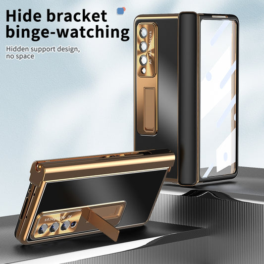 For Samsung Galaxy Z Fold3 5G Aluminum Alloy Double Hinge Shockproof Phone Protective Case(Black Gold) by buy2fix