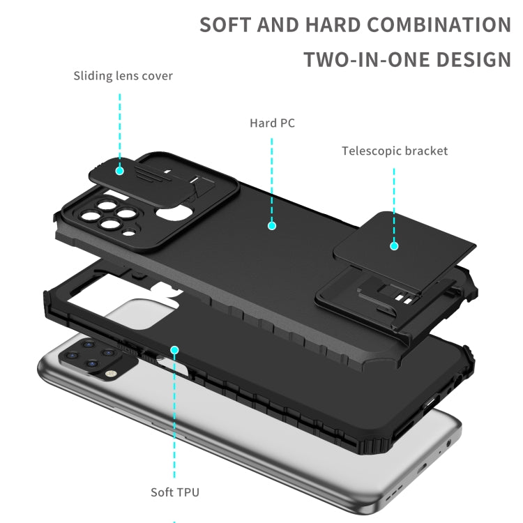 For Infinix Hot 10s Stereoscopic Holder Sliding Camshield Phone Case(Black) by buy2fix