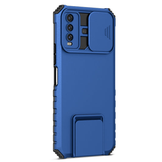 For vivo Y20 Stereoscopic Holder Sliding Camshield Phone Case(Blue) by buy2fix