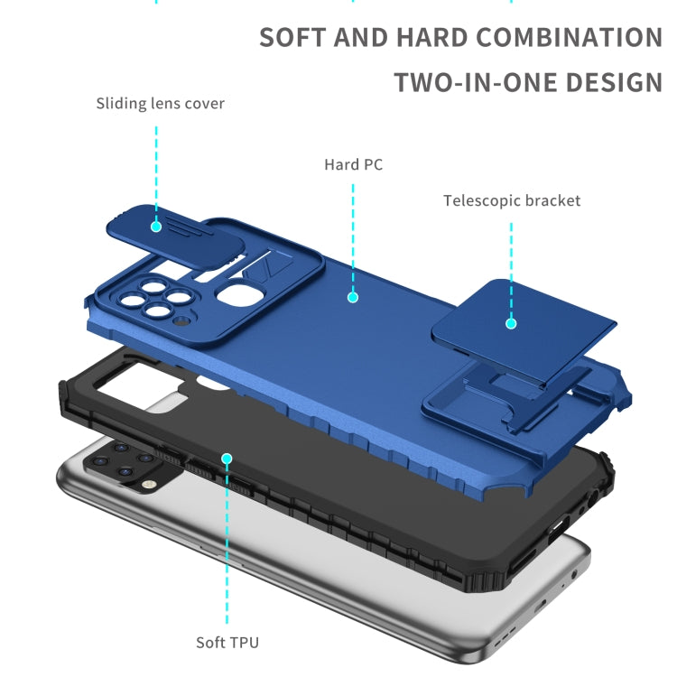 For vivo Y20 Stereoscopic Holder Sliding Camshield Phone Case(Blue) by buy2fix