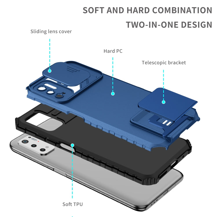For Xiaomi Redmi Note 10 5G Stereoscopic Holder Sliding Camshield Phone Case(Blue) by buy2fix