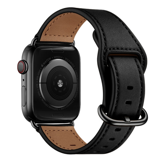 Genuine Leather Watch Band For Apple Watch Ultra 49mm&Watch Ultra 2 49mm / Series 9&8&7 45mm / SE 3&SE 2&6&SE&5&4 44mm / 3&2&1 42mm(Black) by buy2fix