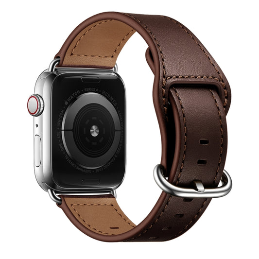 Genuine Leather Watch Band For Apple Watch Ultra 49mm&Watch Ultra 2 49mm / Series 9&8&7 45mm / SE 3&SE 2&6&SE&5&4 44mm / 3&2&1 42mm(Dark Brown Needle Texture) by buy2fix