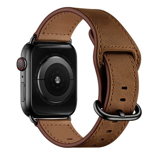 Genuine Leather Watch Band For Apple Watch Series 9&8&7 41mm / SE 3&SE 2&6&SE&5&4 40mm / 3&2&1 38mm(Dark Brown Crazy Horse Texture) by buy2fix