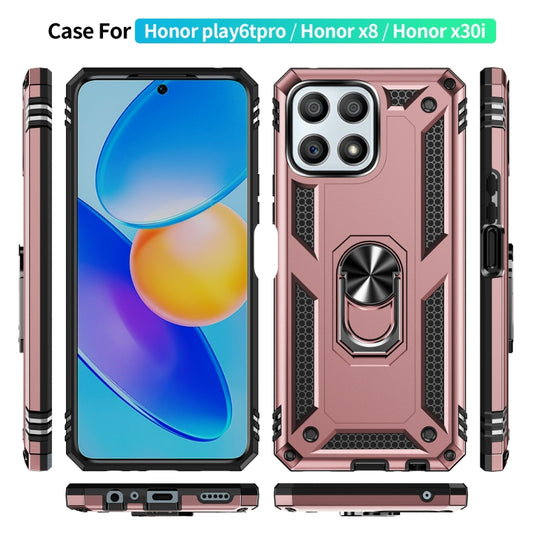 For Honor Play6T Pro / X8 / X30i Shockproof TPU + PC Phone Case with 360 Degree Rotating Holder(Rose Gold) by buy2fix