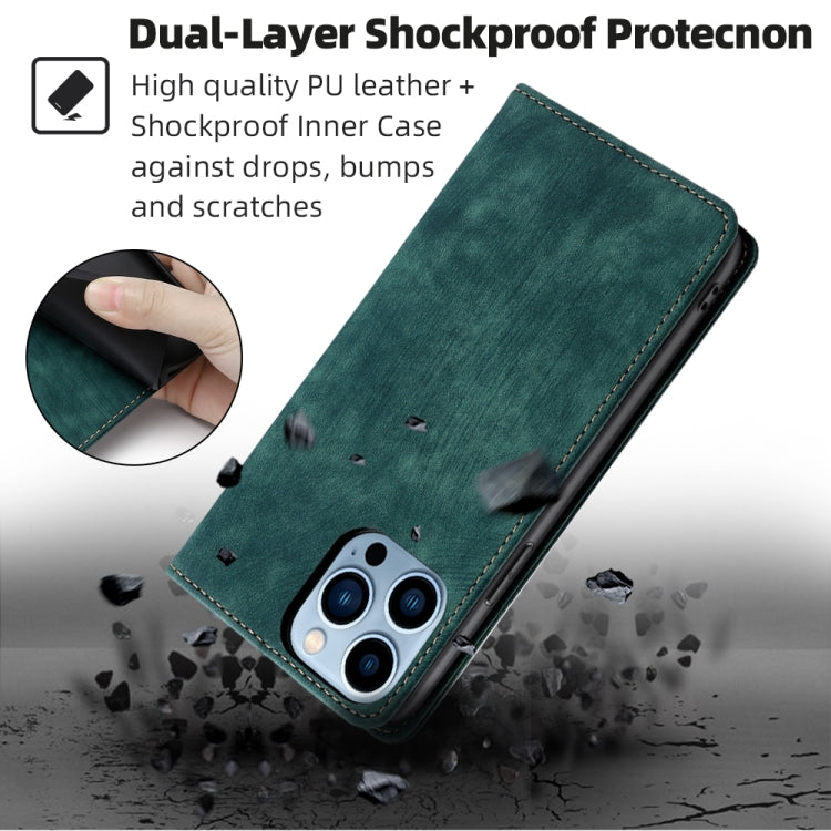For iPhone 13 Pro Max RFID Anti-theft Brush Magnetic Leather Phone Case (Green) by buy2fix