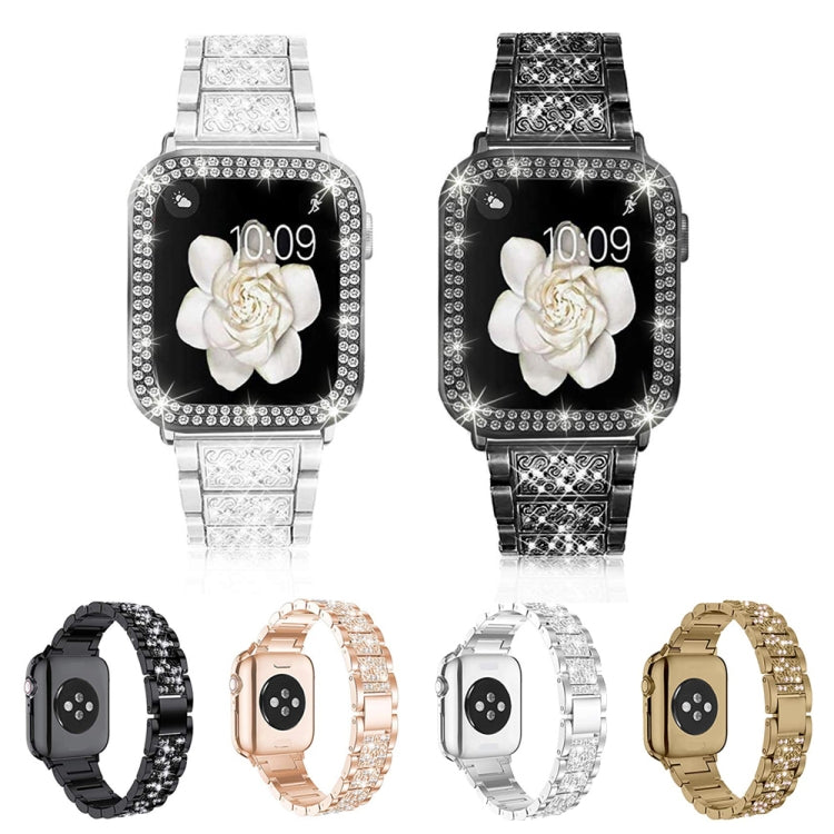 Diamond Metal Watch Band For Apple Watch Series 9&8&7 41mm / SE 3&SE 2&6&SE&5&4 40mm / 3&2&1 38mm(Gold) by buy2fix