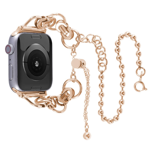 Double Chain 2-bead Stainless Steel Watch Band For Apple Watch Series 9&8&7 41mm / SE 3&SE 2&6&SE&5&4 40mm / 3&2&1 38mm(Rose Gold) by buy2fix