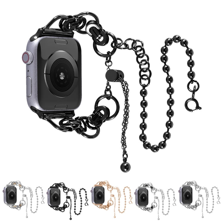 Double Chain 2-bead Stainless Steel Watch Band For Apple Watch Series 9&8&7 41mm / SE 3&SE 2&6&SE&5&4 40mm / 3&2&1 38mm(Rose Gold) by buy2fix