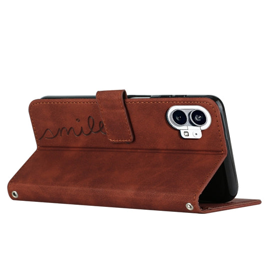For Nothing Phone 1 Skin Feel Heart Pattern Leather Phone Case with Lanyard(Brown) by buy2fix