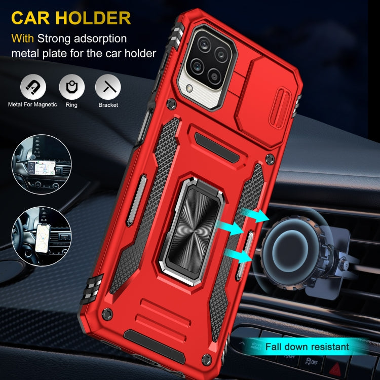 For Samsung Galaxy A12 5G/4G / M12 / F12 Armor PC + TPU Camera Shield Phone Case(Red) by buy2fix