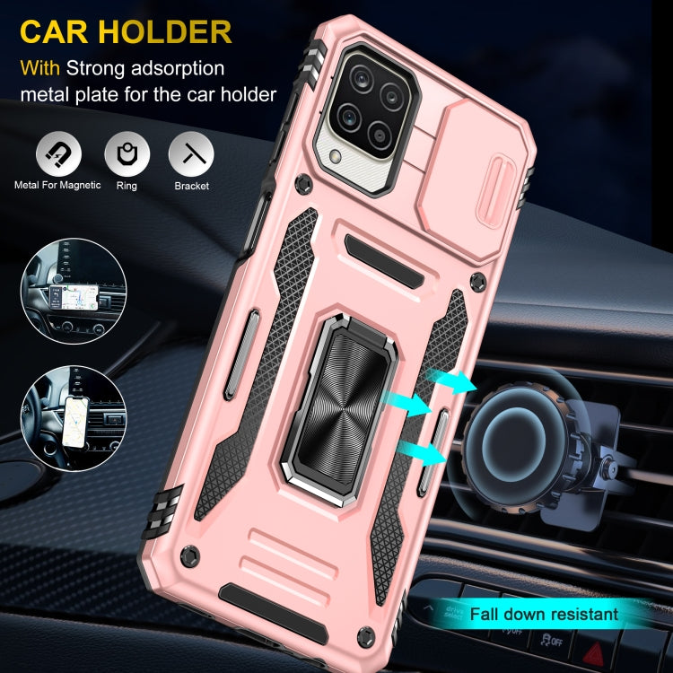 For Samsung Galaxy A12 5G/4G / M12 / F12 Armor PC + TPU Camera Shield Phone Case(Rose Gold) by buy2fix