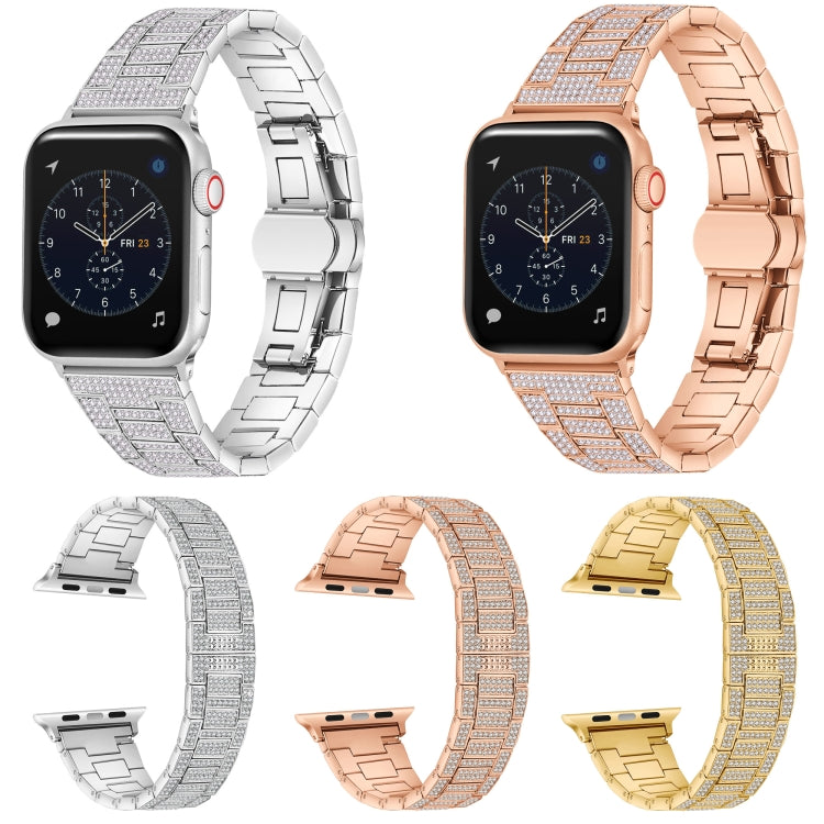 Diamond Metal Watch Band For Apple Watch Series 9&8&7 41mm / SE 3&SE 2&6&SE&5&4 40mm / 3&2&1 38mm(Gold) by buy2fix