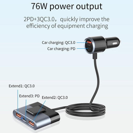SC03 76W Output PD / QC3.0 Fast Charge Extended Car Charger by buy2fix