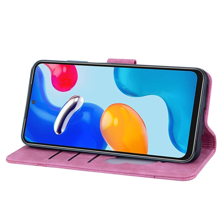 For Xiaomi Redmi Note 11 / Note 11S Global Cartoon Sakura Cat Embossed Leather Phone Case(Rose Red) by buy2fix