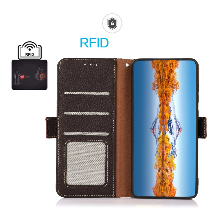For Nothing Phone 1 KHAZNEH Side-Magnetic Litchi Genuine Leather RFID Phone Case(Brown) by buy2fix