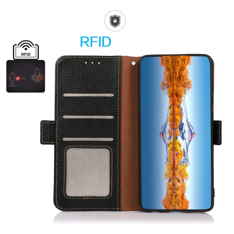 For Nothing Phone 1 KHAZNEH Side-Magnetic Litchi Genuine Leather RFID Phone Case(Black) by buy2fix