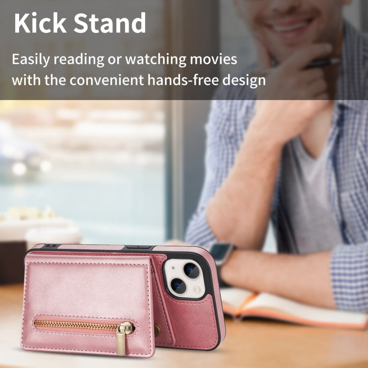 For iPhone 14 Zipper Card Holder Phone Case (Rose Gold) by buy2fix