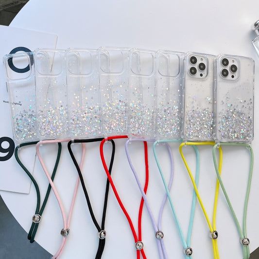 For iPhone 12 mini Lanyard Glitter Epoxy Clear Phone Case (Blue) by buy2fix