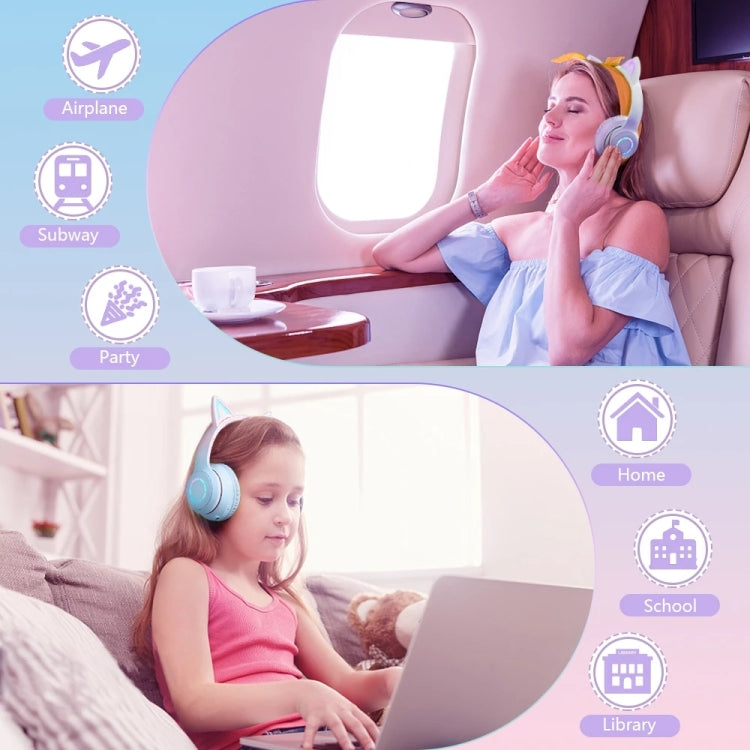 BT029C RGB Dual Modes Cat Ear Wireless Bluetooth Headphone(Purple) by buy2fix