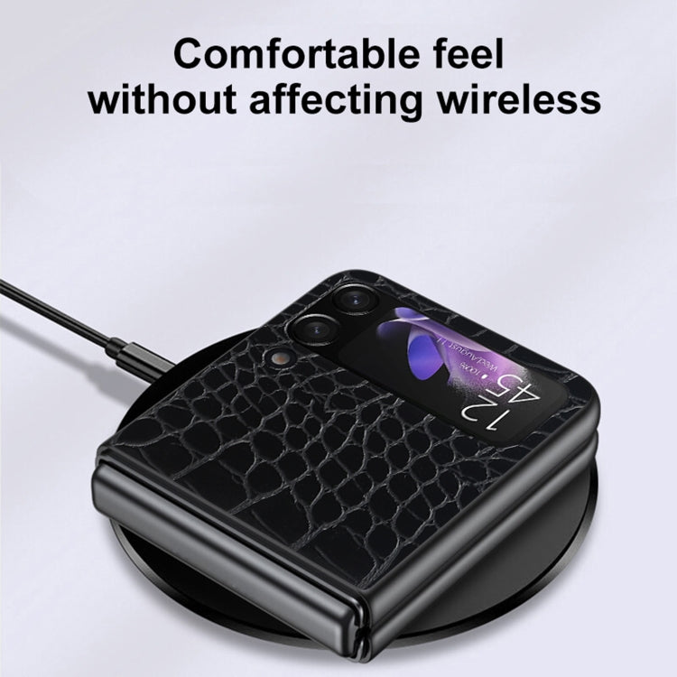 For Samsung Galaxy Z Flip4 Leather Shockproof Protective Phone Case(Black Crocodile Texture) by buy2fix