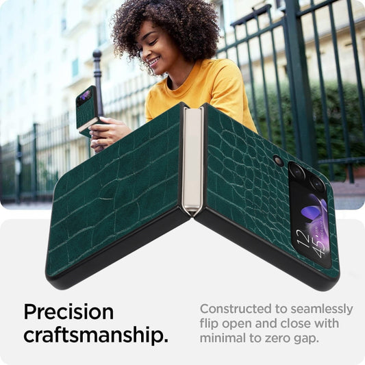 For Samsung Galaxy Z Flip4 Leather Shockproof Protective Phone Case(Green Crocodile Texture) by buy2fix