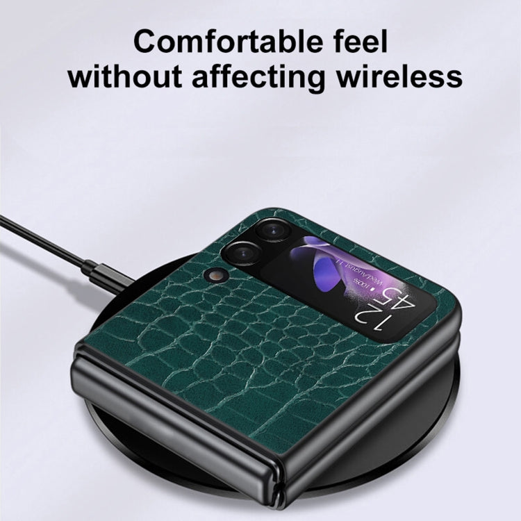 For Samsung Galaxy Z Flip4 Leather Shockproof Protective Phone Case(Green Crocodile Texture) by buy2fix