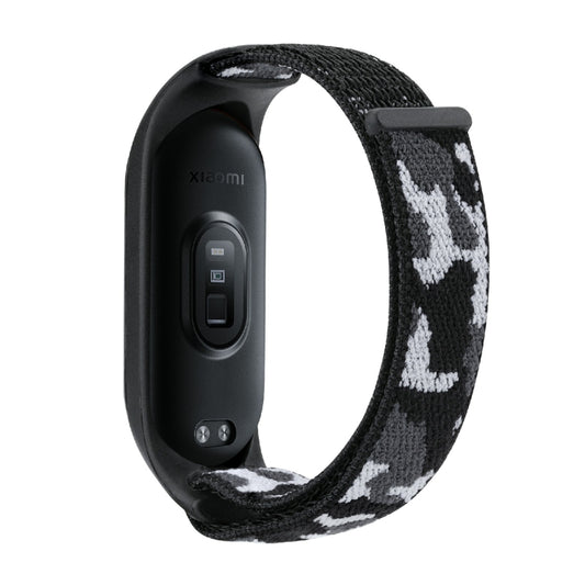For Xiaomi Mi Band 5/6/7 Nylon Loop Integrated Camo Woven Strap(Black Camouflage) by buy2fix
