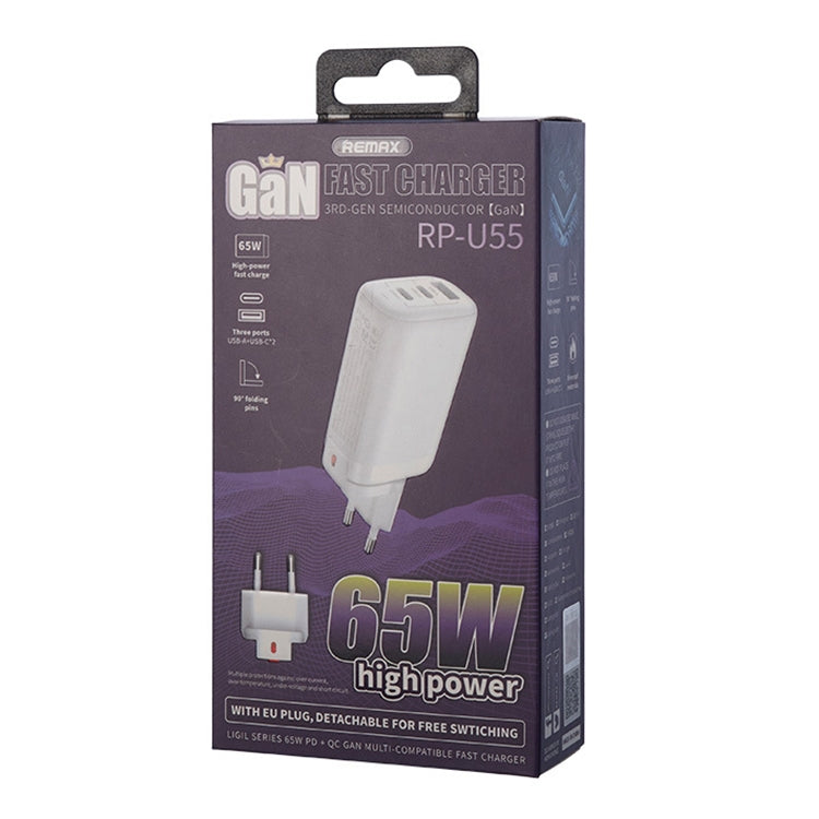 REMAX RP-U55 Territory Series 65W USB+Dual USB-C / Type-C Interface Fast Charger, Specification:EU Plug(White) by REMAX