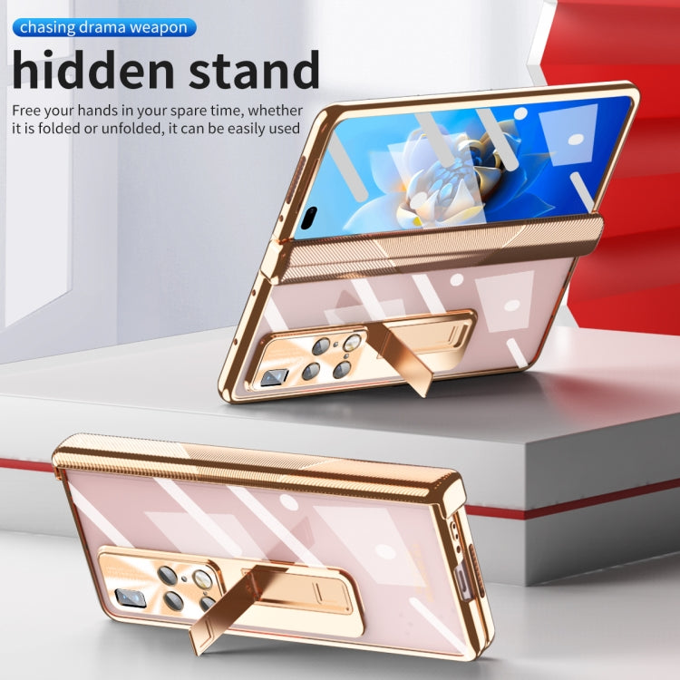For Huawei Mate X2 Magnetic Hinges Plating Phone Case with Holder(Champagne Gold) by buy2fix