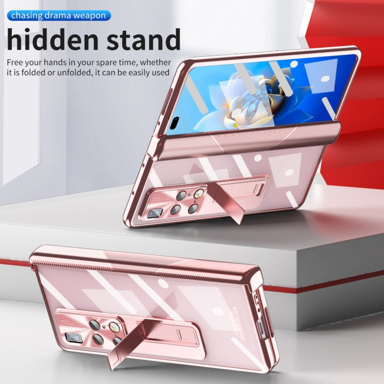 For Huawei Mate X2 Magnetic Hinges Plating Phone Case with Holder(Rose Gold) by buy2fix