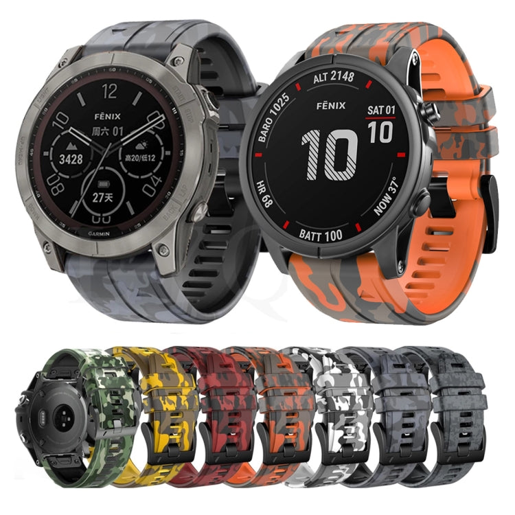 For Garmin Fenix 7X Camouflage Silicone Watch Band(Orange) by buy2fix