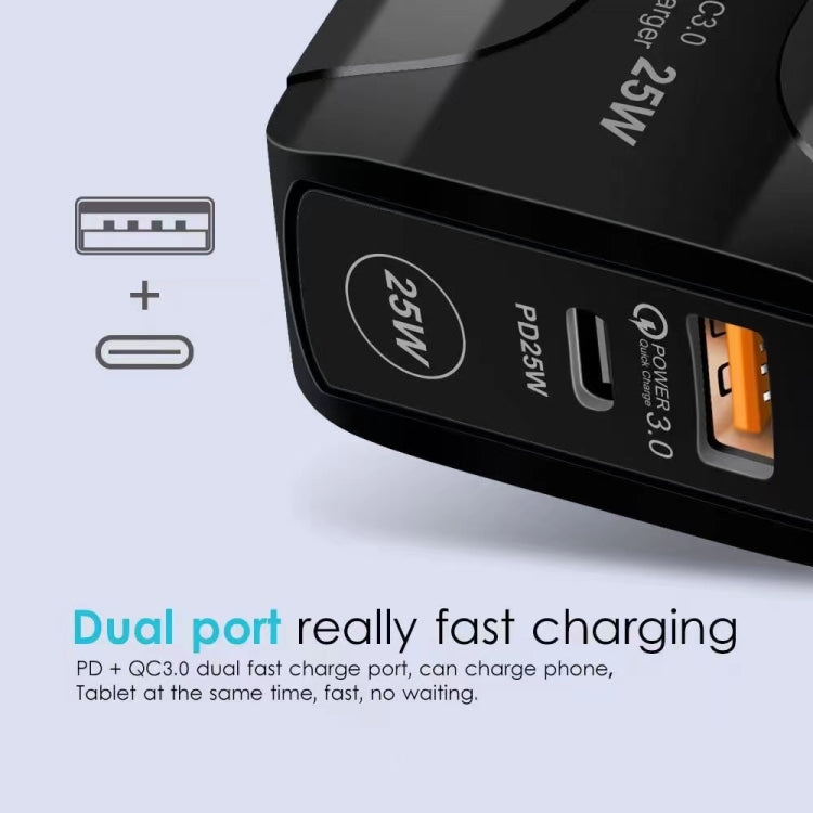 25W PD Type-C + QC3.0 USB Ports Travel Charger, Plug Type:US Plug(Black) by buy2fix