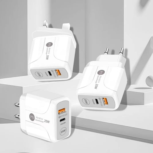 25W PD Type-C + QC3.0 USB Ports Travel Charger, Plug Type:EU Plug(White) by buy2fix