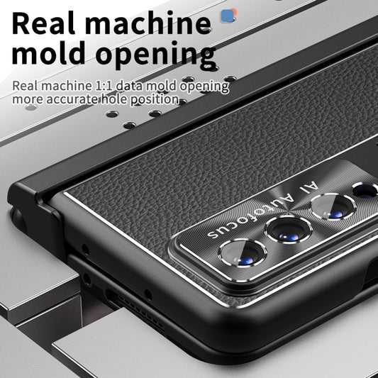 For Samsung Galaxy Z Fold4 Litchi Pattern Magnetic Shell Film Integrated Shockproof Phone Case(Black) by buy2fix