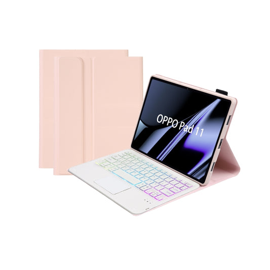 OP11-AS Lambskin Texture Ultra-thin Bluetooth Keyboard Leather Case with Touchpad & Backlight For OPPO Pad 11 inch(Pink) by buy2fix