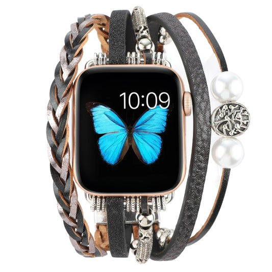 Jewelry Watch Band For Apple Watch Ultra 49mm&Watch Ultra 2 49mm / Series 9&8&7 45mm / SE 3&SE 2&6&SE&5&4 44mm / 3&2&1 42mm(Black) by buy2fix