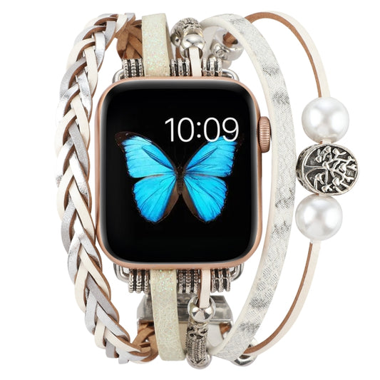 Jewelry Watch Band For Apple Watch Ultra 49mm&Watch Ultra 2 49mm / Series 9&8&7 45mm / SE 3&SE 2&6&SE&5&4 44mm / 3&2&1 42mm(Beige) by buy2fix