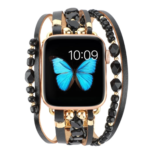 Jewelry Watch Band For Apple Watch Series 9&8&7 41mm / SE 3&SE 2&6&SE&5&4 40mm / 3&2&1 38mm(Black) by buy2fix