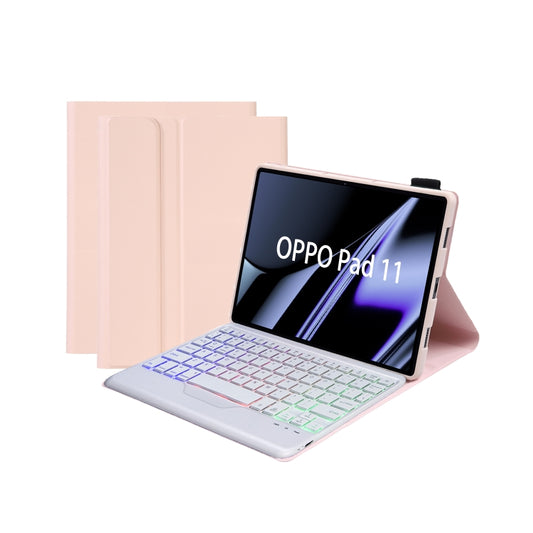 OP11-BS Lambskin Texture Ultra-thin Bluetooth Keyboard Leather Case with Backlight For OPPO Pad 11 inch(Pink) by buy2fix