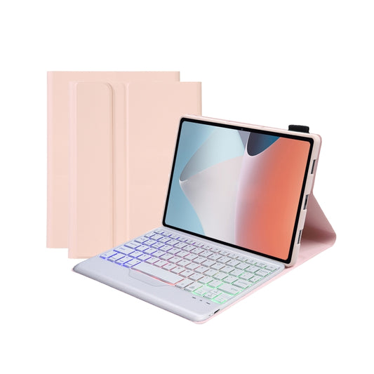 OP12-BS Lambskin Texture Ultra-thin Bluetooth Keyboard Leather Case with Backlight For OPPO Pad Air 10.4 inch(Pink) by buy2fix